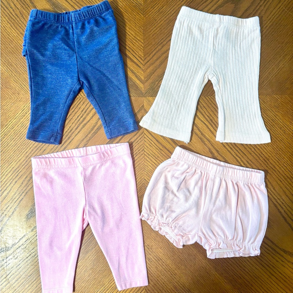 Set of Baby Leggings and Shorts in Blue, White, and Pink